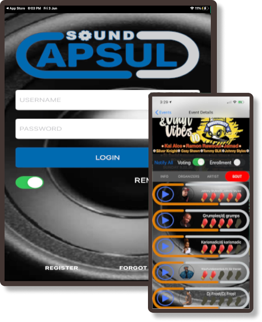 SoundCapsul music platform displayed on a tablet and mobile phone